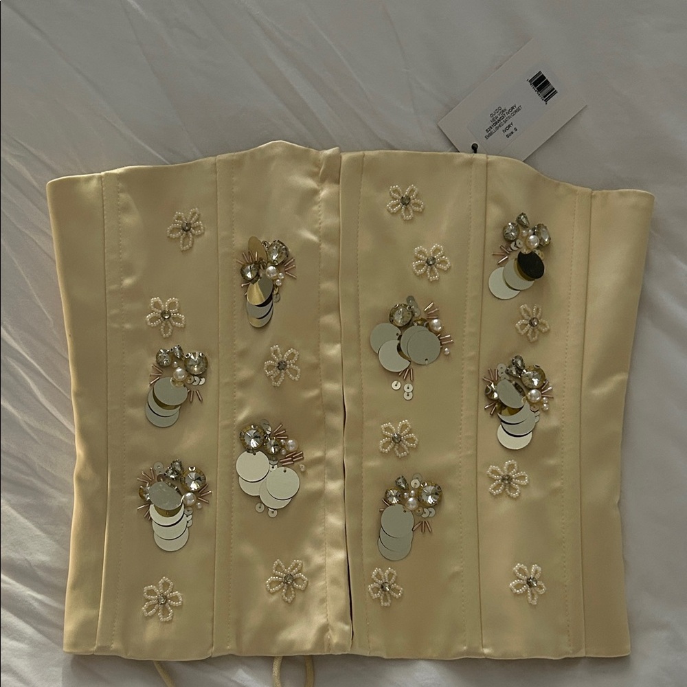 Danielle GUIZIO embellished satin corset ivory